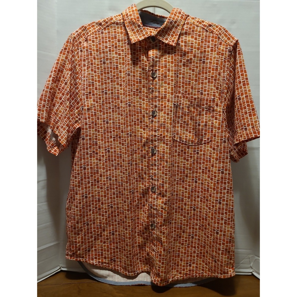 Tommy Bahama Mens Brick Print 100% Slik Button Down Shirt Size Medium